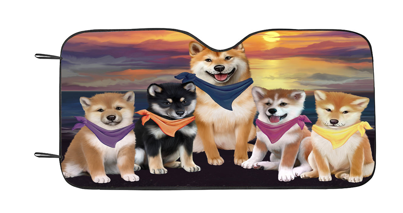 Family Sunset Portrait Shiba Inu Dogs Car Sun Shade