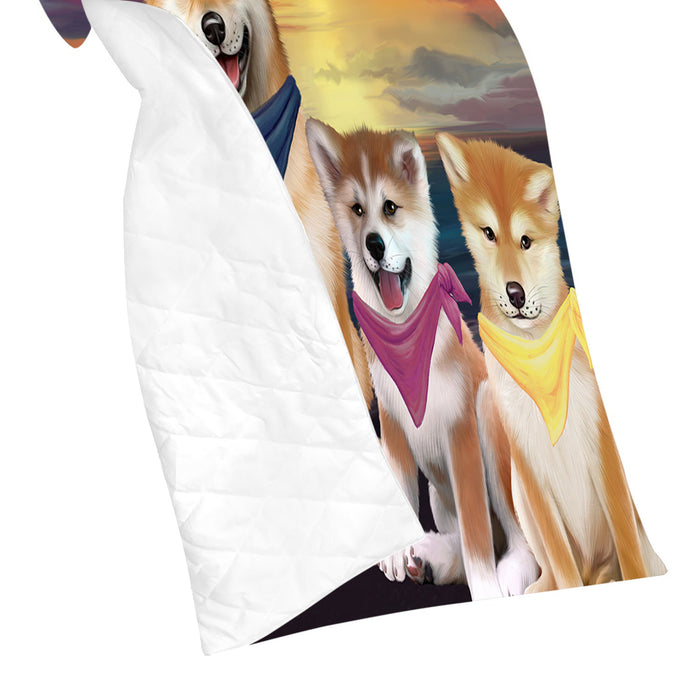 Family Sunset Portrait Shiba Inu Dogs Quilt