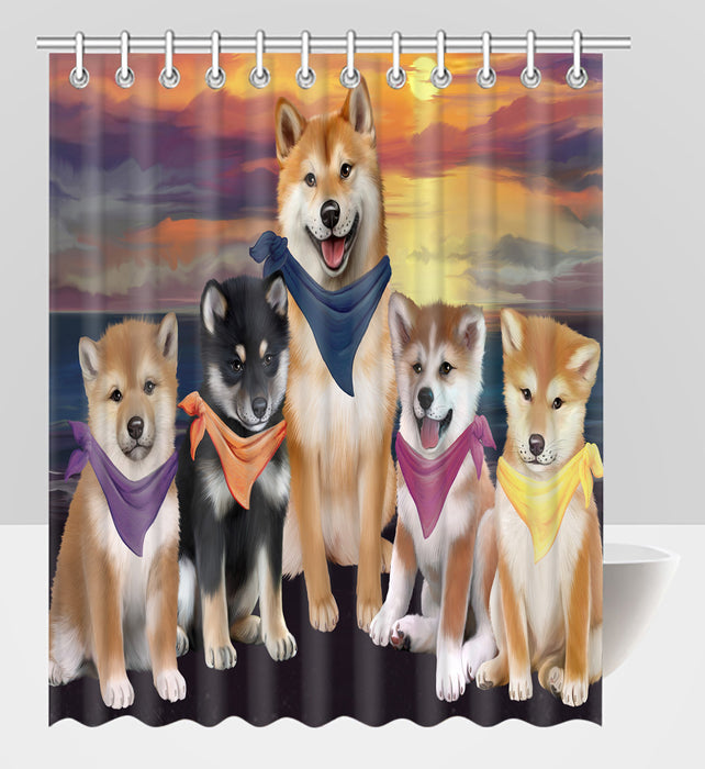 Family Sunset Portrait Shiba Inu Dogs Shower Curtain