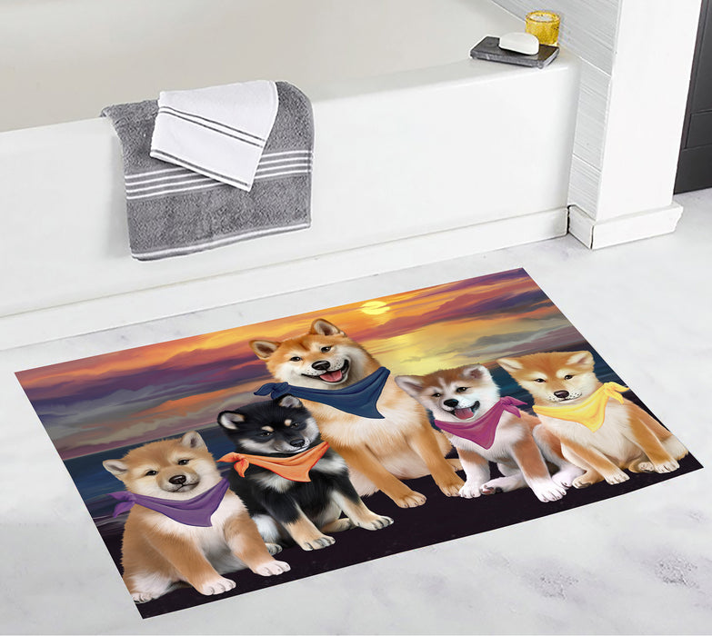 Family Sunset Portrait Shiba Inu Dogs Bath Mat