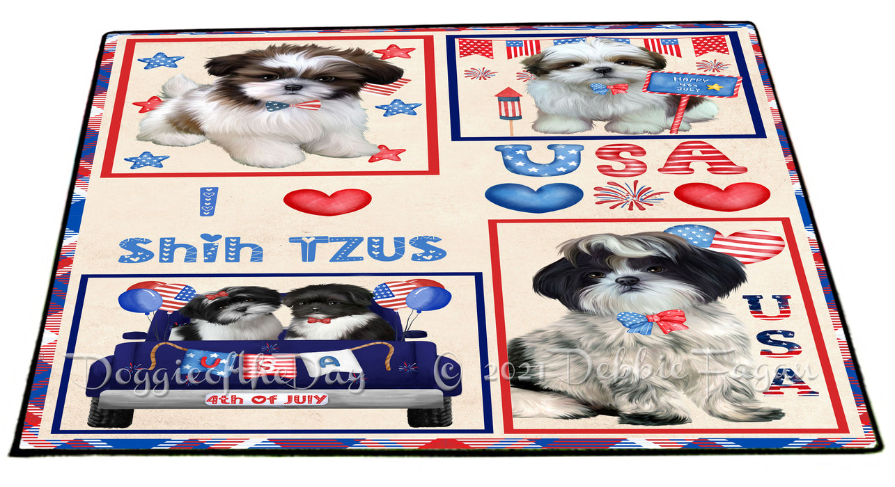 4th of July Independence Day I Love USA Shih Tzu Dogs Floormat FLMS56326 Floormat FLMS56326