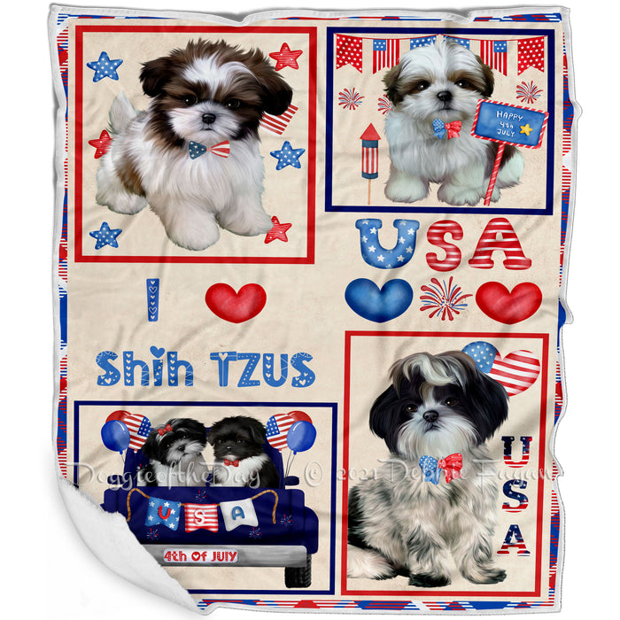 4th of July Independence Day I Love USA Shih Tzu Dogs Blanket BLNKT143543