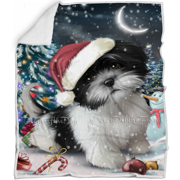 Have a Holly Jolly Christmas Shih Tzu Dog in Holiday Background Blanket D210
