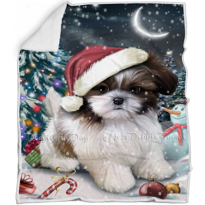Have a Holly Jolly Christmas Shih Tzu Dog in Holiday Background Blanket D211