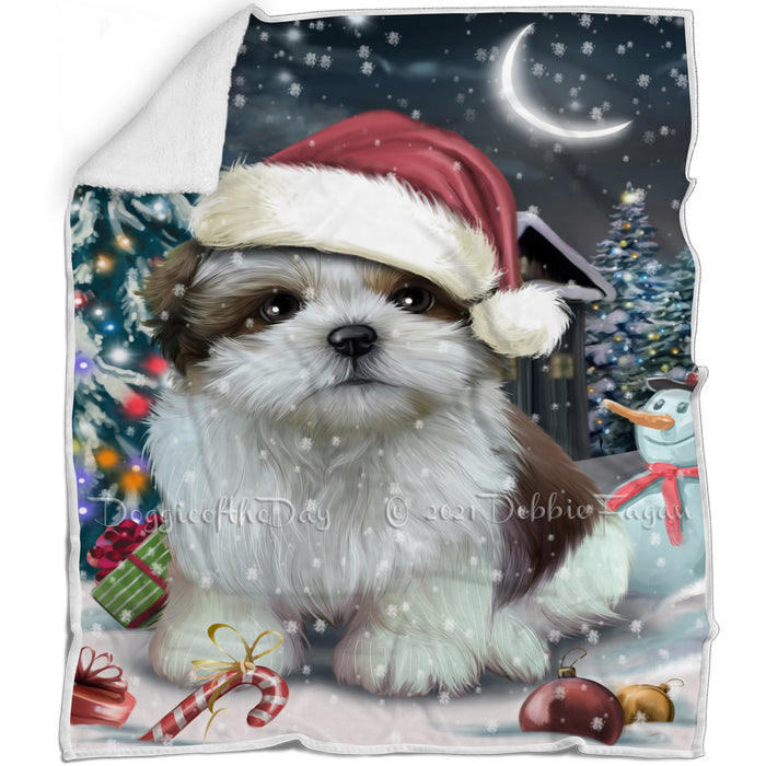 Have a Holly Jolly Christmas Shih Tzu Dog in Holiday Background Blanket D212