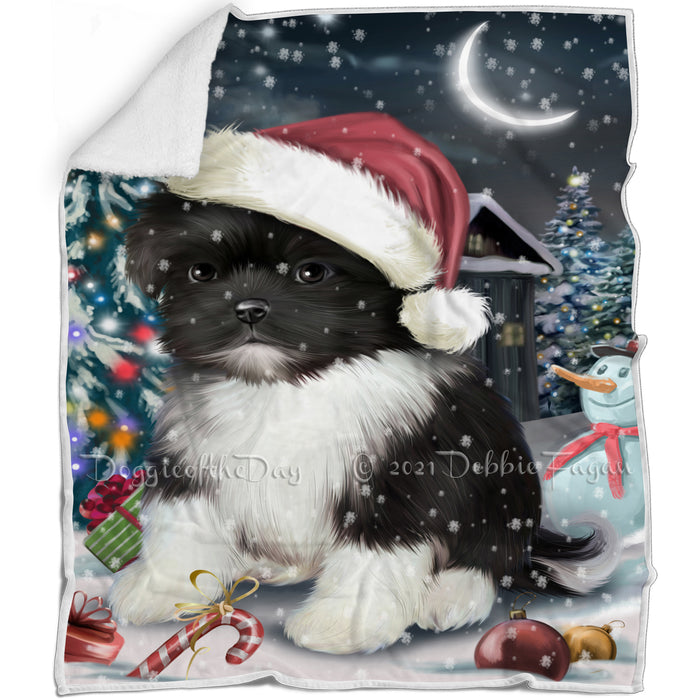 Have a Holly Jolly Christmas Shih Tzu Dog in Holiday Background Blanket D213