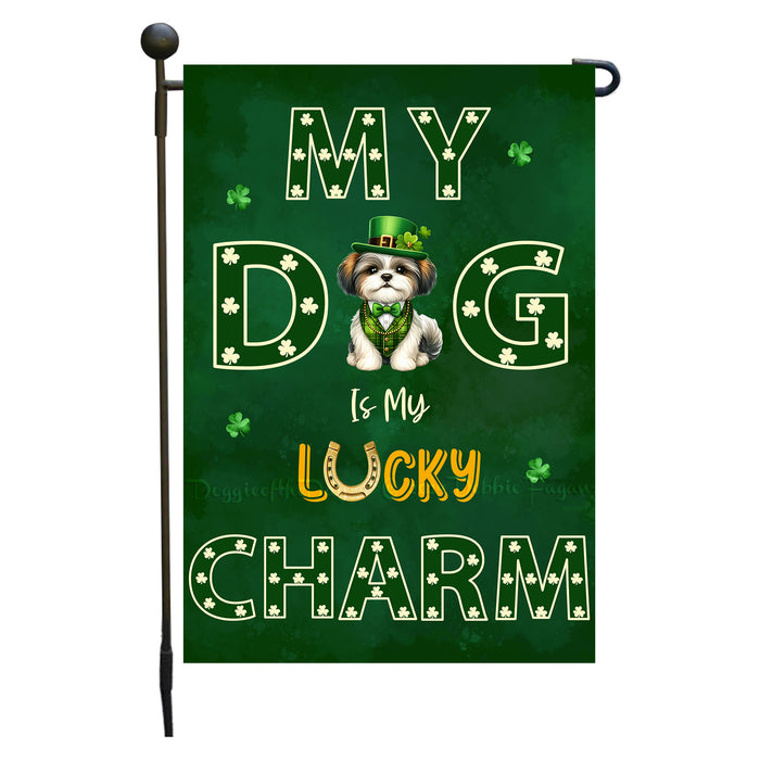 St. Patrick's Day Shih Tzu Irish Dog Garden Flags with Lucky Charm Design - Double Sided Yard Garden Festival Decorative Gift - Holiday Dogs Flag Decor 12 1/2"w x 18"h