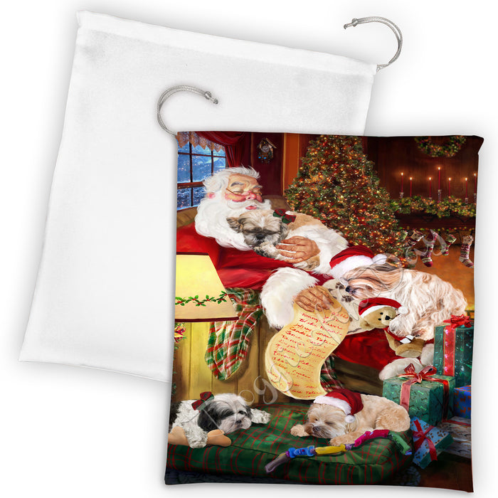 Santa Sleeping with Siamese Cats Drawstring Laundry or Gift Bag LGB48851