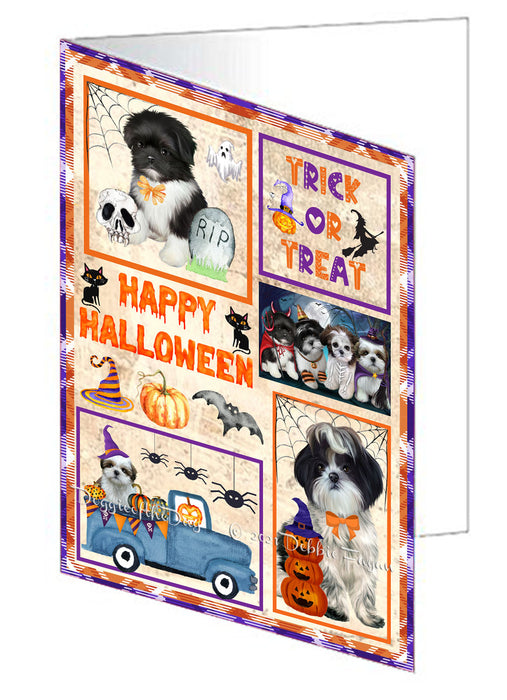 Happy Halloween Trick or Treat Shih Tzu Dogs Handmade Artwork Assorted Pets Greeting Cards and Note Cards with Envelopes for All Occasions and Holiday Seasons GCD76616