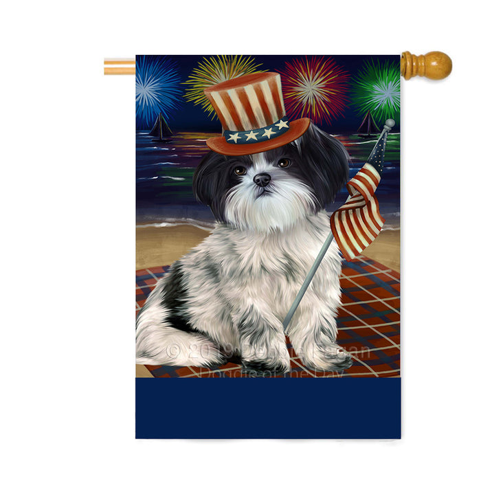 Personalized 4th of July Firework Shih Tzu Dog Custom House Flag FLG-DOTD-A58143