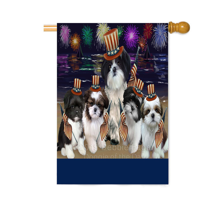 Personalized 4th of July Firework Shih Tzu Dogs Custom House Flag FLG-DOTD-A58144