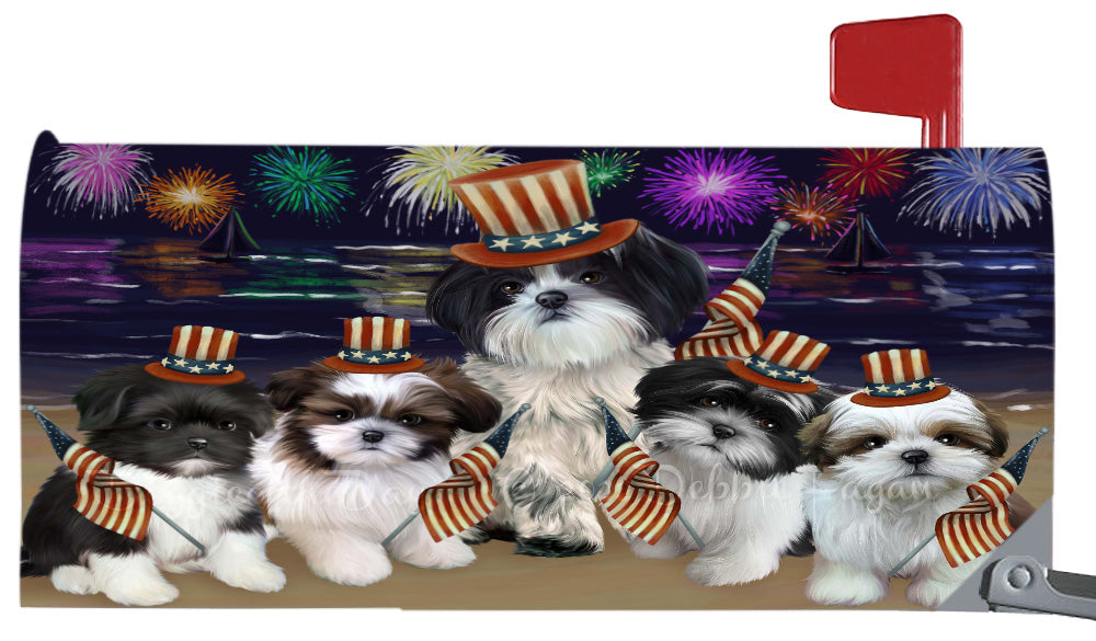 4th of July Independence Day Shih Tzu Dogs Magnetic Mailbox Cover Both Sides Pet Theme Printed Decorative Letter Box Wrap Case Postbox Thick Magnetic Vinyl Material