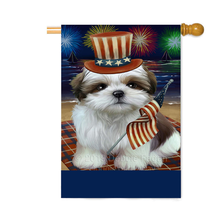 Personalized 4th of July Firework Shih Tzu Dog Custom House Flag FLG-DOTD-A58146