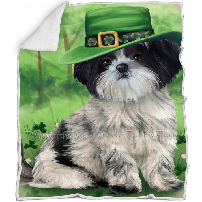 St. Patricks Day Irish Portrait Shih Tzu Dog Blanket BLNKT59106