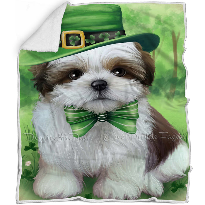 St. Patricks Day Irish Portrait Shih Tzu Dog Blanket BLNKT59124