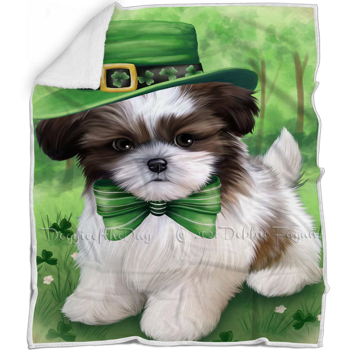 St. Patricks Day Irish Portrait Shih Tzu Dog Blanket BLNKT59133