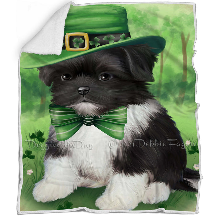 St. Patricks Day Irish Portrait Shih Tzu Dog Blanket BLNKT59142