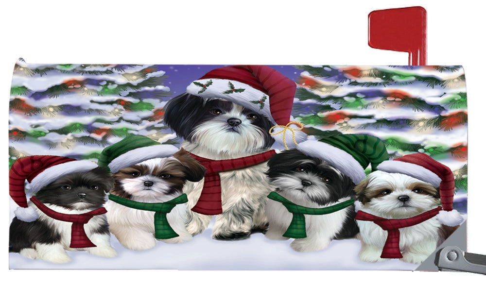 Magnetic Mailbox Cover Shih Tzus Dog Christmas Family Portrait in Holiday Scenic Background MBC48255