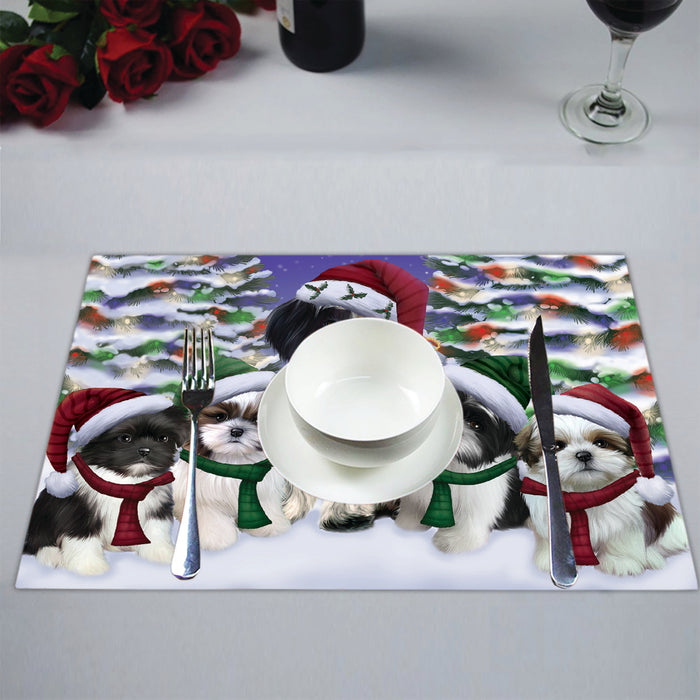 Shih Tzu Dogs Christmas Family Portrait in Holiday Scenic Background Placemat