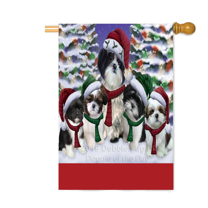 Personalized Christmas Happy Holidays Shih Tzu Dogs Family Portraits Custom House Flag FLG-DOTD-A59205