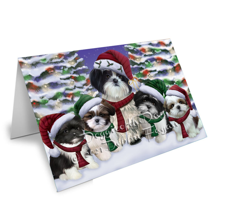 Christmas Family Portrait Shih Tzu Dog Handmade Artwork Assorted Pets Greeting Cards and Note Cards with Envelopes for All Occasions and Holiday Seasons