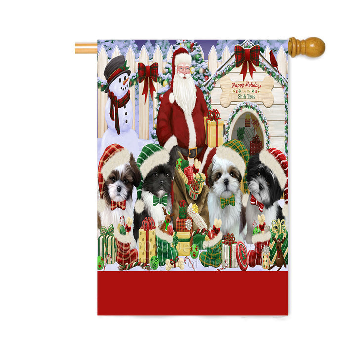 Personalized Happy Holidays Christmas Shih Tzu Dogs House Gathering Custom House Flag FLG-DOTD-A58613