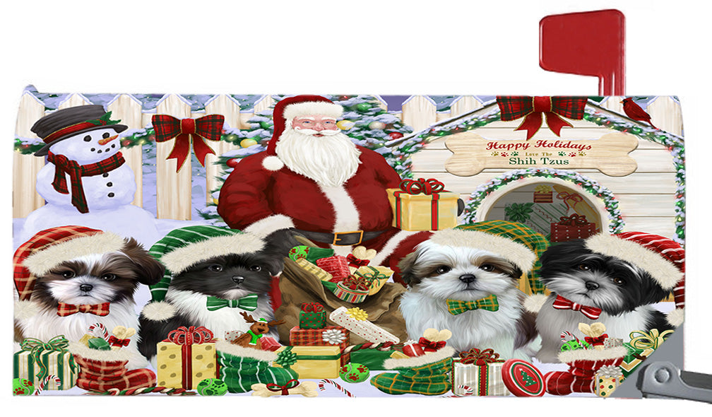 Happy Holidays Christmas Shih Tzu Dogs House Gathering 6.5 x 19 Inches Magnetic Mailbox Cover Post Box Cover Wraps Garden Yard Décor MBC48846