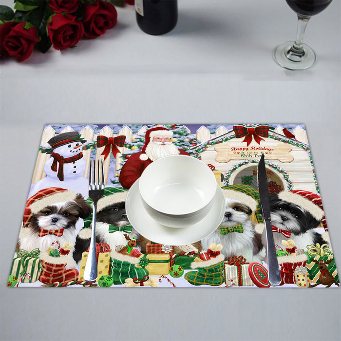 Happy Holidays Christmas Shih Tzu Dogs House Gathering Placemat