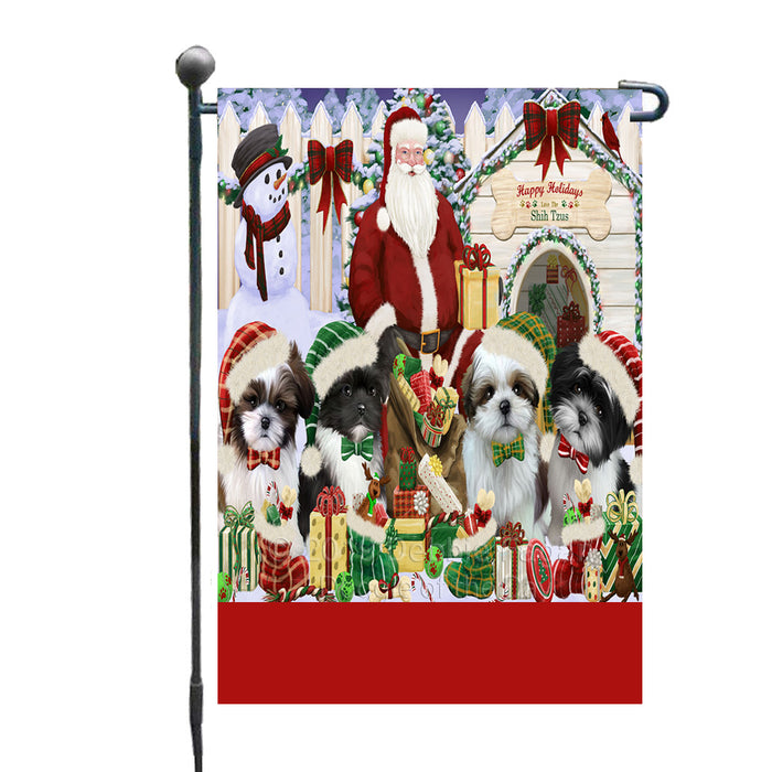 Personalized Happy Holidays Christmas Shih Tzu Dogs House Gathering Custom Garden Flags GFLG-DOTD-A58557