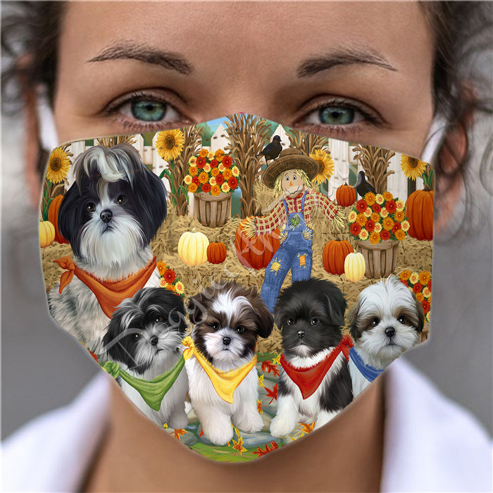 Fall Festive Harvest Time Gathering  Shih Tzu Dogs Face Mask FM48571