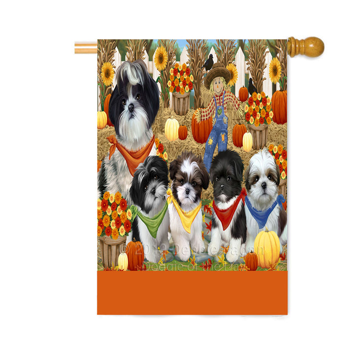 Personalized Fall Festive Gathering Shih Tzu Dogs with Pumpkins Custom House Flag FLG-DOTD-A62111