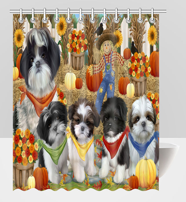 Fall Festive Harvest Time Gathering Shih Tzu Dogs Shower Curtain
