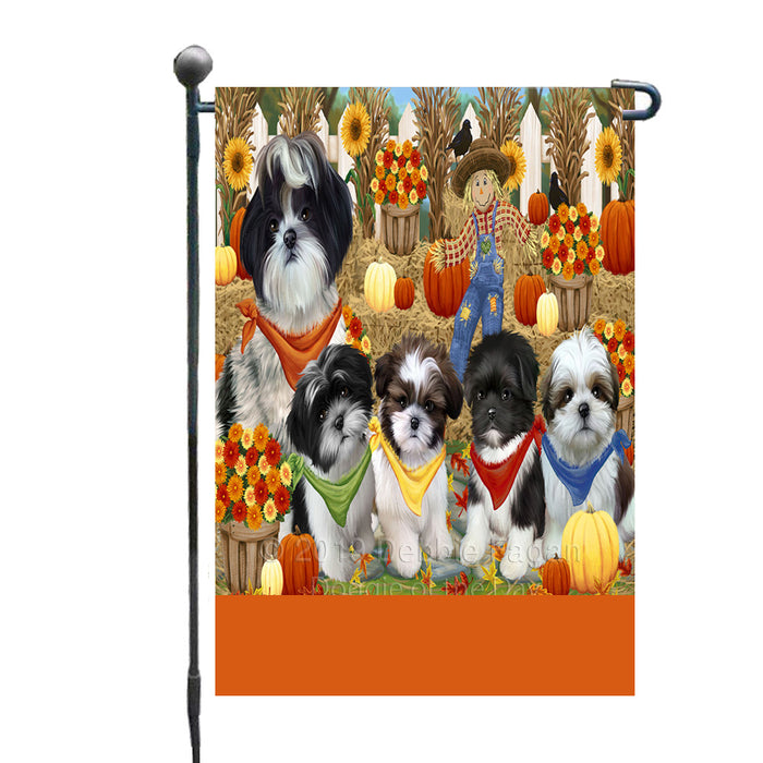 Personalized Fall Festive Gathering Shih Tzu Dogs with Pumpkins Custom Garden Flags GFLG-DOTD-A62055