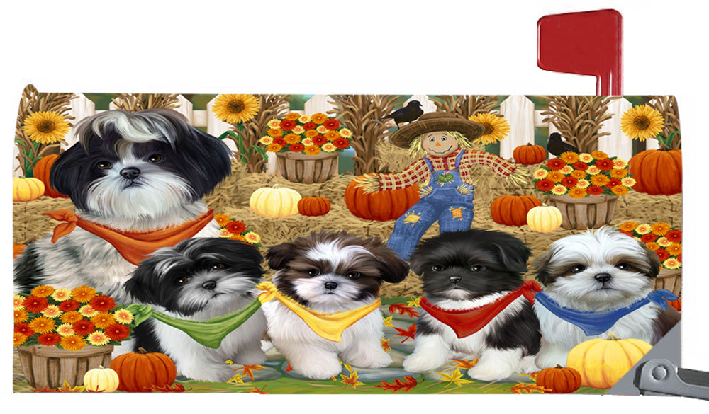 Fall Festive Harvest Time Gathering Shih Tzu Dogs 6.5 x 19 Inches Magnetic Mailbox Cover Post Box Cover Wraps Garden Yard Décor MBC49116