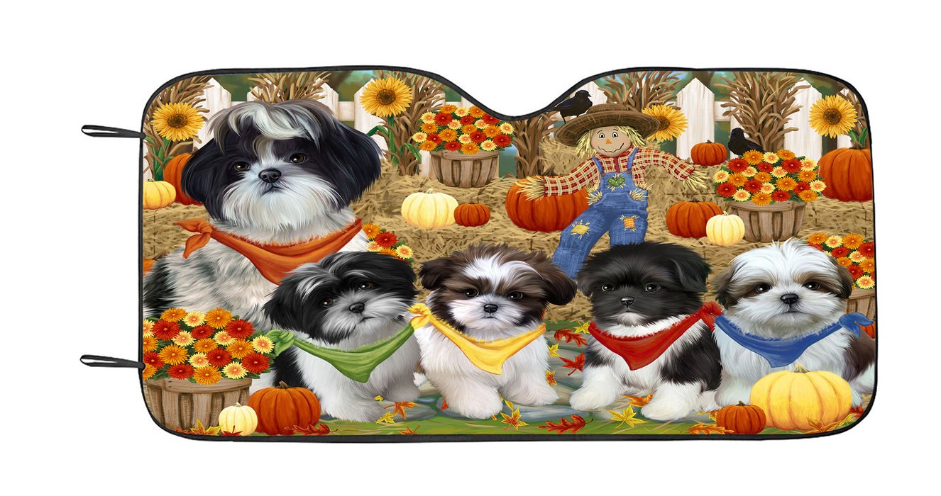 Fall Festive Harvest Time Gathering Shih Tzu Dogs Car Sun Shade