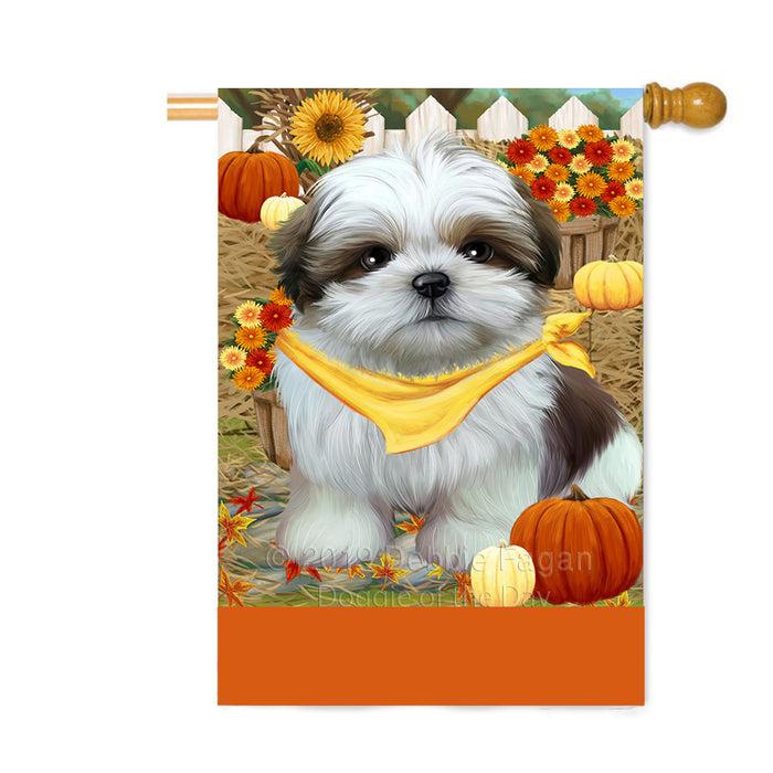 Personalized Fall Autumn Greeting Shih Tzu Dog with Pumpkins Custom House Flag FLG-DOTD-A62112