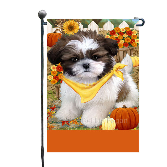 Personalized Fall Autumn Greeting Shih Tzu Dog with Pumpkins Custom Garden Flags GFLG-DOTD-A62057