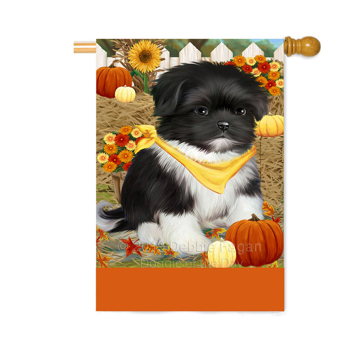 Personalized Fall Autumn Greeting Shih Tzu Dog with Pumpkins Custom House Flag FLG-DOTD-A62114
