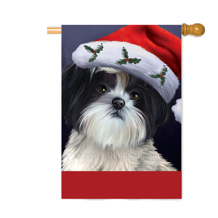 Personalized Christmas Holidays Shih Tzu Dog Wearing Santa Hat Portrait Head Custom House Flag FLG-DOTD-A59915