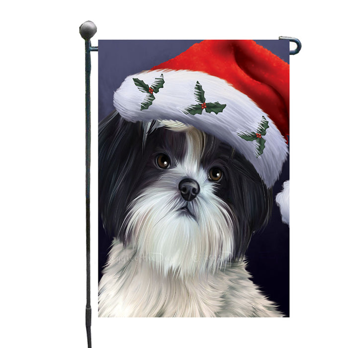Christmas Santa Hat Shih Tzu Dog Garden Flags Outdoor Decor for Homes and Gardens Double Sided Garden Yard Spring Decorative Vertical Home Flags Garden Porch Lawn Flag for Decorations