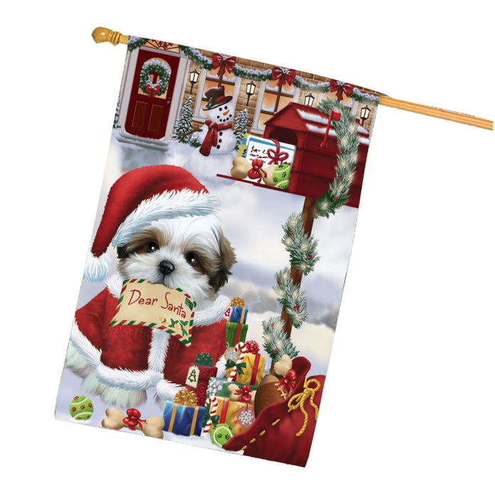 Dear Santa Mailbox Christmas Shih Tzu Dog House Flag Outdoor Decorative Double Sided Pet Portrait Weather Resistant Premium Quality Animal Printed Home Decorative Flags 100% Polyester FLG67949