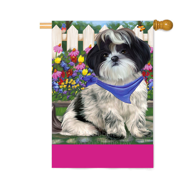 Personalized Spring Floral Shih Tzu Dog Custom House Flag FLG-DOTD-A63053