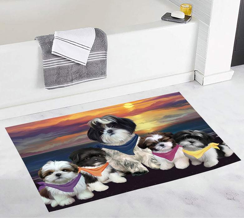 Family Sunset Portrait Shih Tzu Dogs Bath Mat