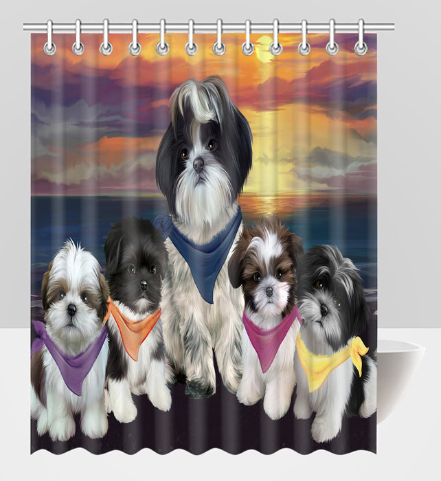 Family Sunset Portrait Shih Tzu Dogs Shower Curtain