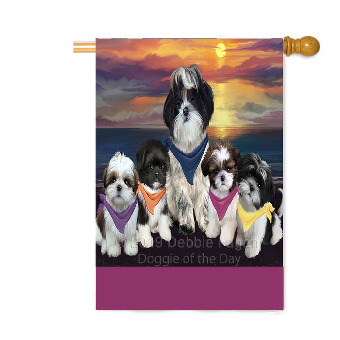 Personalized Family Sunset Portrait Shih Tzu Dogs Custom House Flag FLG-DOTD-A60688