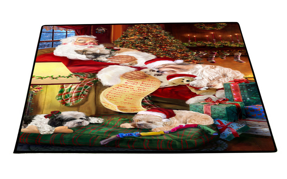 Santa Sleeping with Shih Tzu Dogs Floor Mat- Anti-Slip Pet Door Mat Indoor Outdoor Front Rug Mats for Home Outside Entrance Pets Portrait Unique Rug Washable Premium Quality Mat