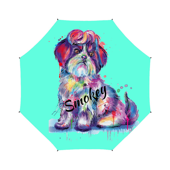 Custom Pet Name Personalized Watercolor Shih Tzu DogSemi-Automatic Foldable Umbrella