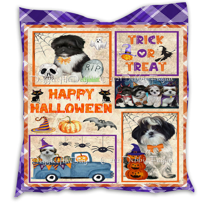 Happy Halloween Trick or Treat Pumpkin Shih Tzu Dogs Lightweight Soft Bedspread Coverlet Bedding Quilt QUILT61096