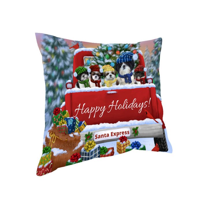 Christmas Red Truck Travlin Home for the Holidays Shih Tzu Dogs Pillow with Top Quality High-Resolution Images - Ultra Soft Pet Pillows for Sleeping - Reversible & Comfort - Ideal Gift for Dog Lover - Cushion for Sofa Couch Bed - 100% Polyester