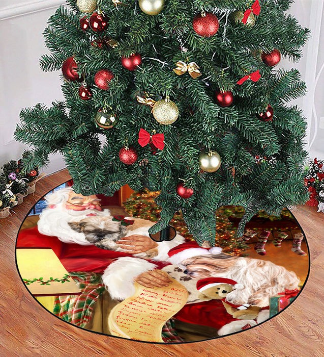 Santa Sleeping with Shih Tzu Dogs Christmas Tree Skirt